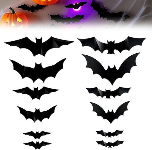 Halloween LED Bat Decorations - 12Pcs Black
