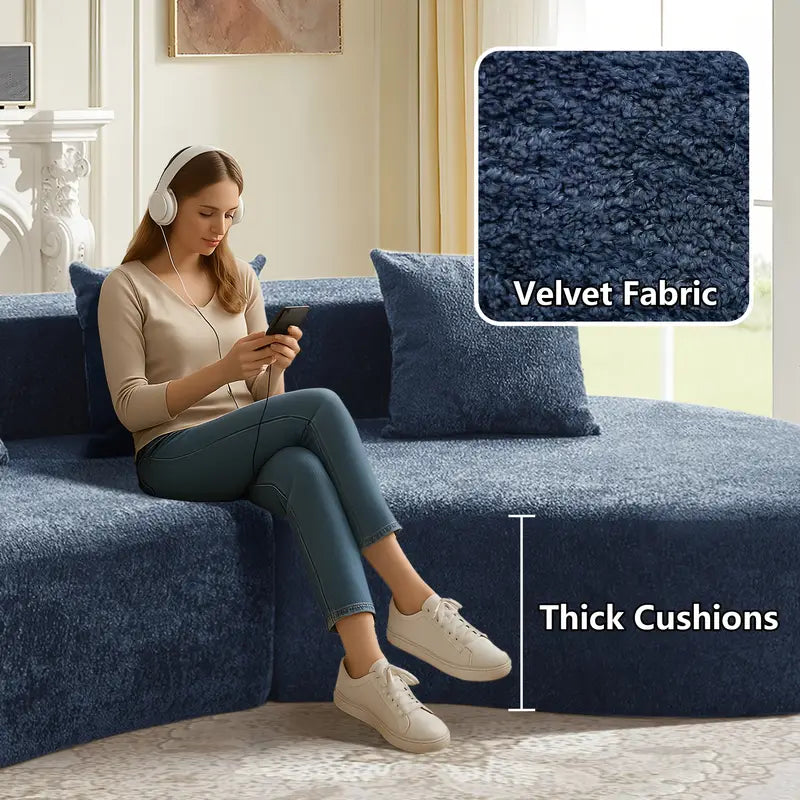 Split-Type Curved Velvet Sofa