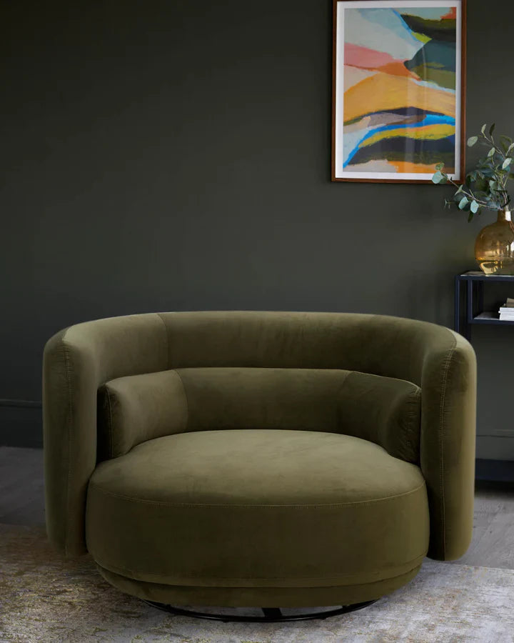 Olive Green Velvet Swivel Loveseat