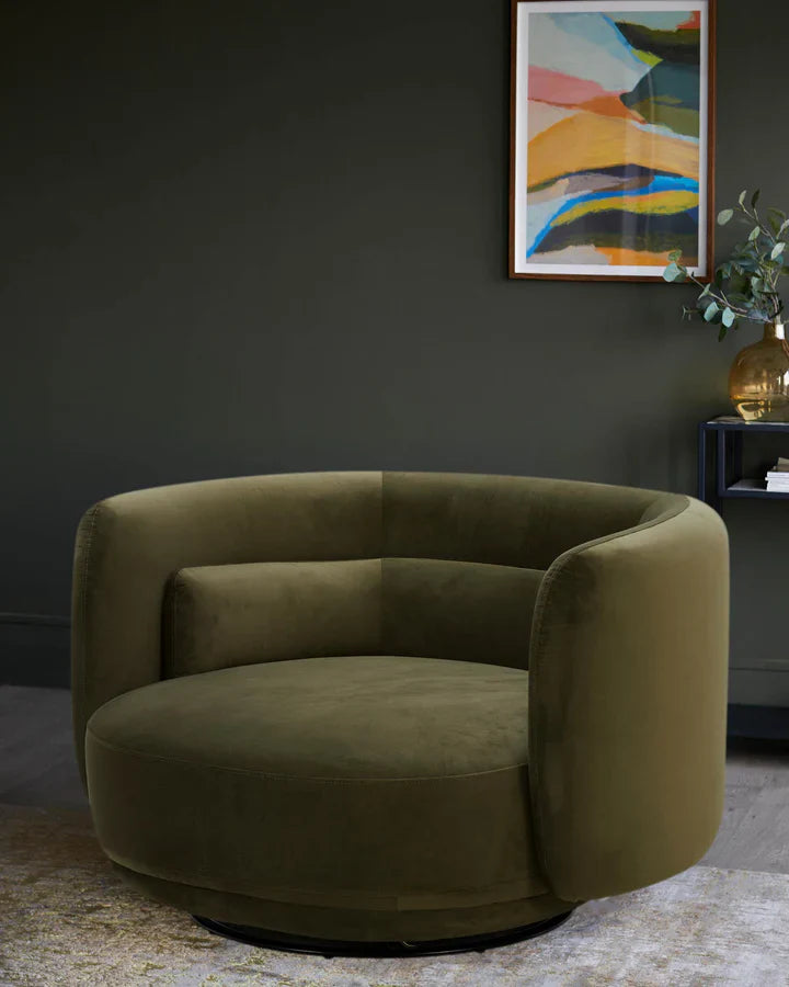 Olive Green Velvet Swivel Loveseat