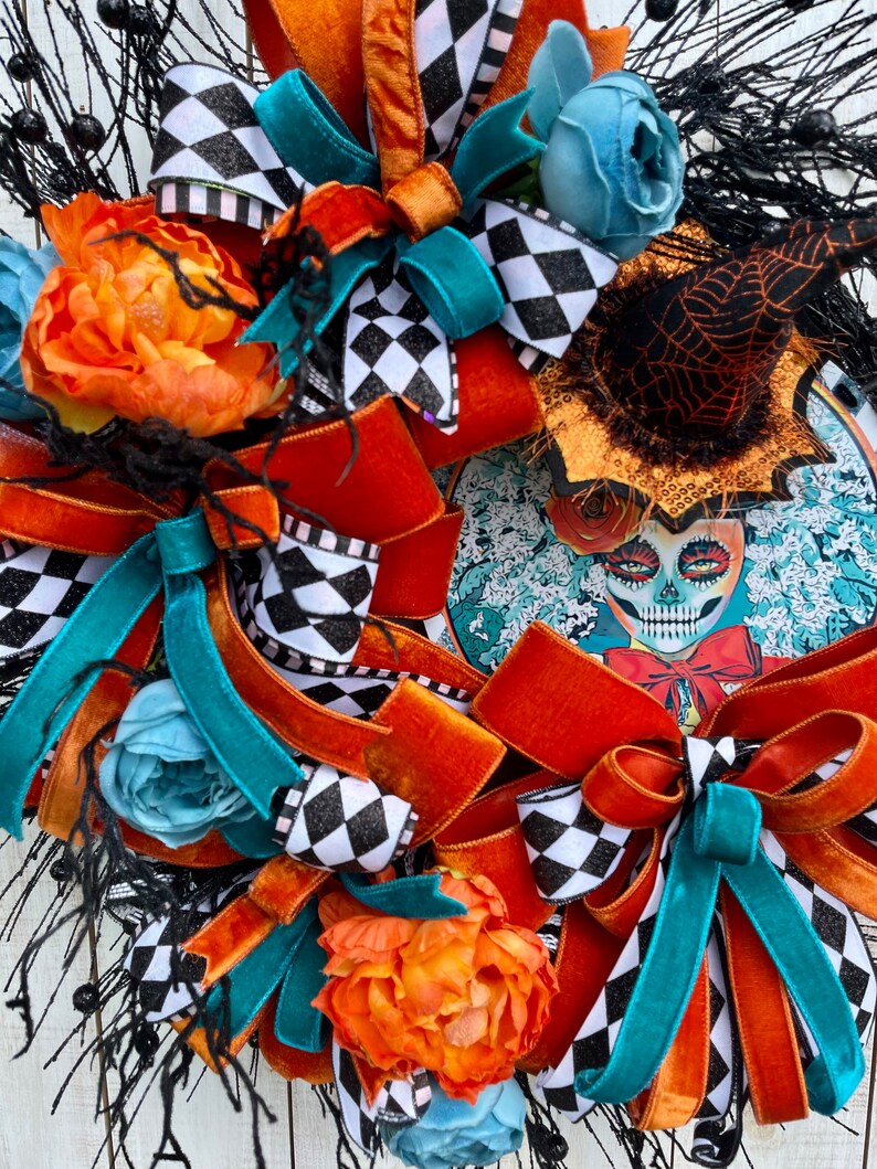 Day of the Dead Halloween Sugar Skull Wreath