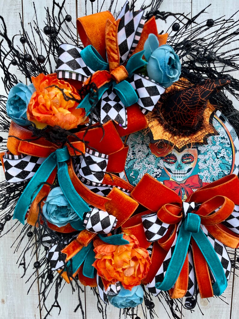 Day of the Dead Halloween Sugar Skull Wreath