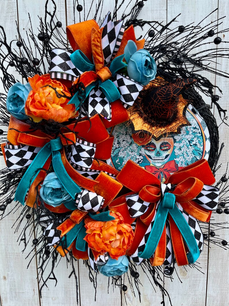 Day of the Dead Halloween Sugar Skull Wreath