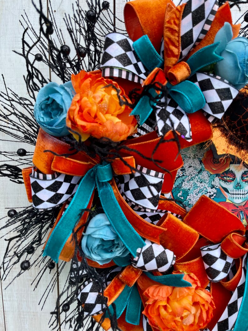 Day of the Dead Halloween Sugar Skull Wreath