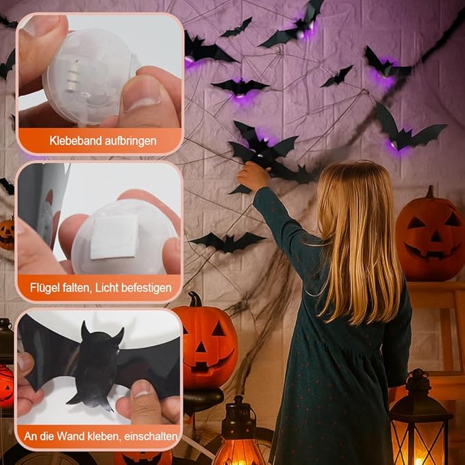 Halloween LED Bat Decorations - 12Pcs Black