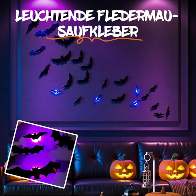 Halloween LED Bat Decorations - 12Pcs Black