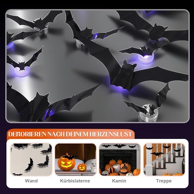 Halloween LED Bat Decorations - 12Pcs Black