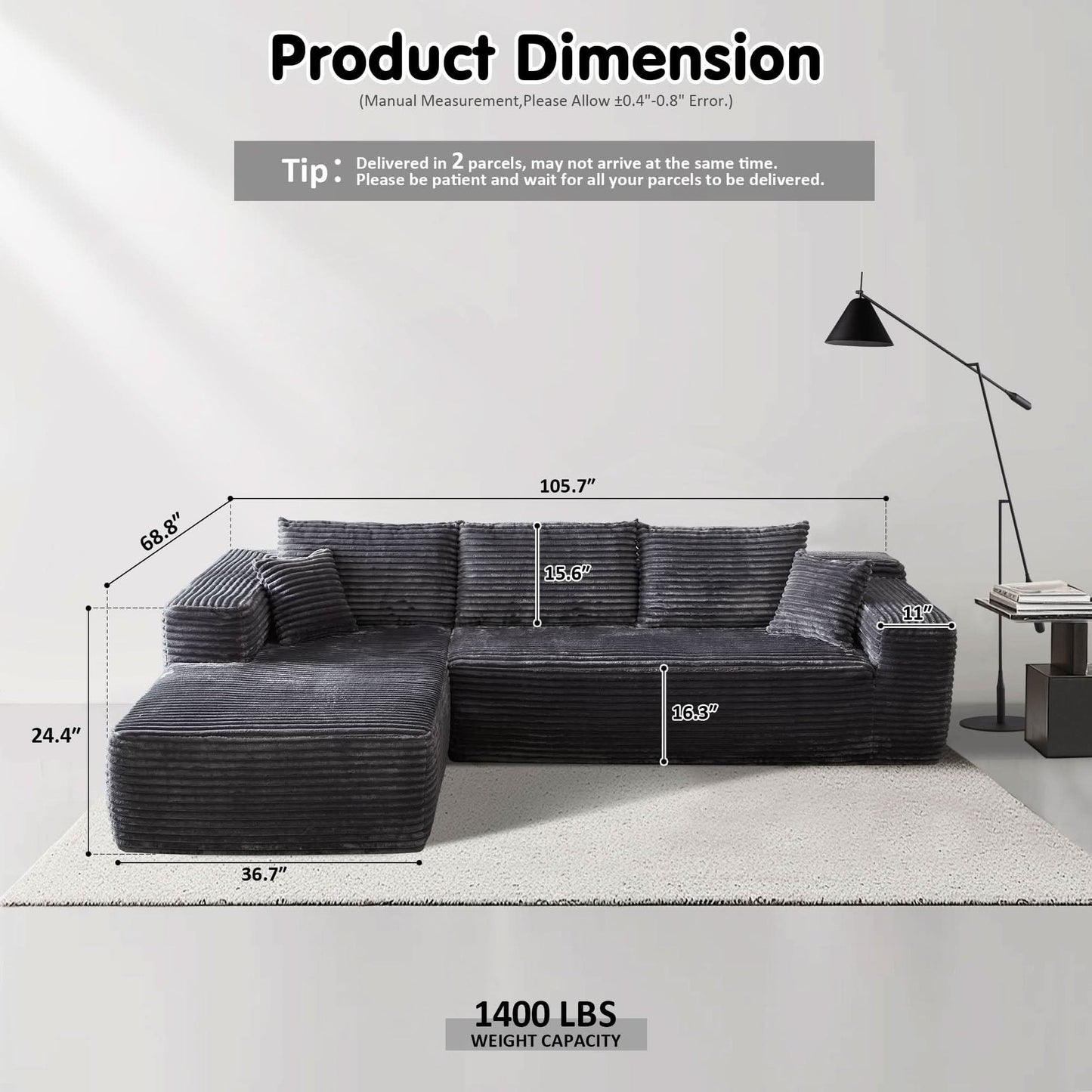 104" L-Shape Modular Couch with Chaise